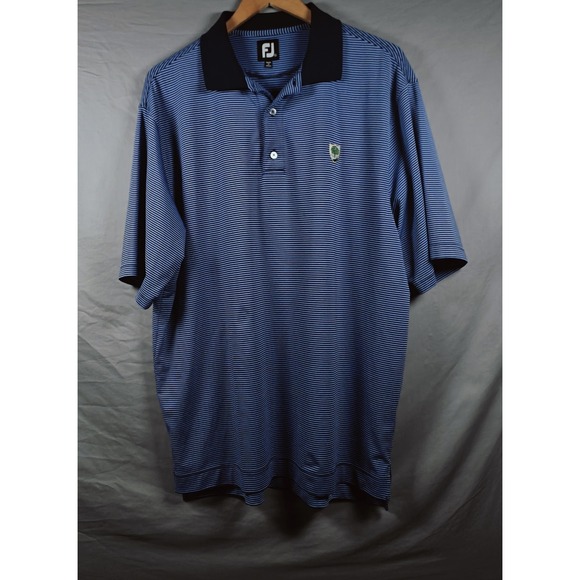 FootJoy Polo Shirt Mens‎ Large Blue Striped Golf Performance Polyester Wicking - Picture 1 of 8